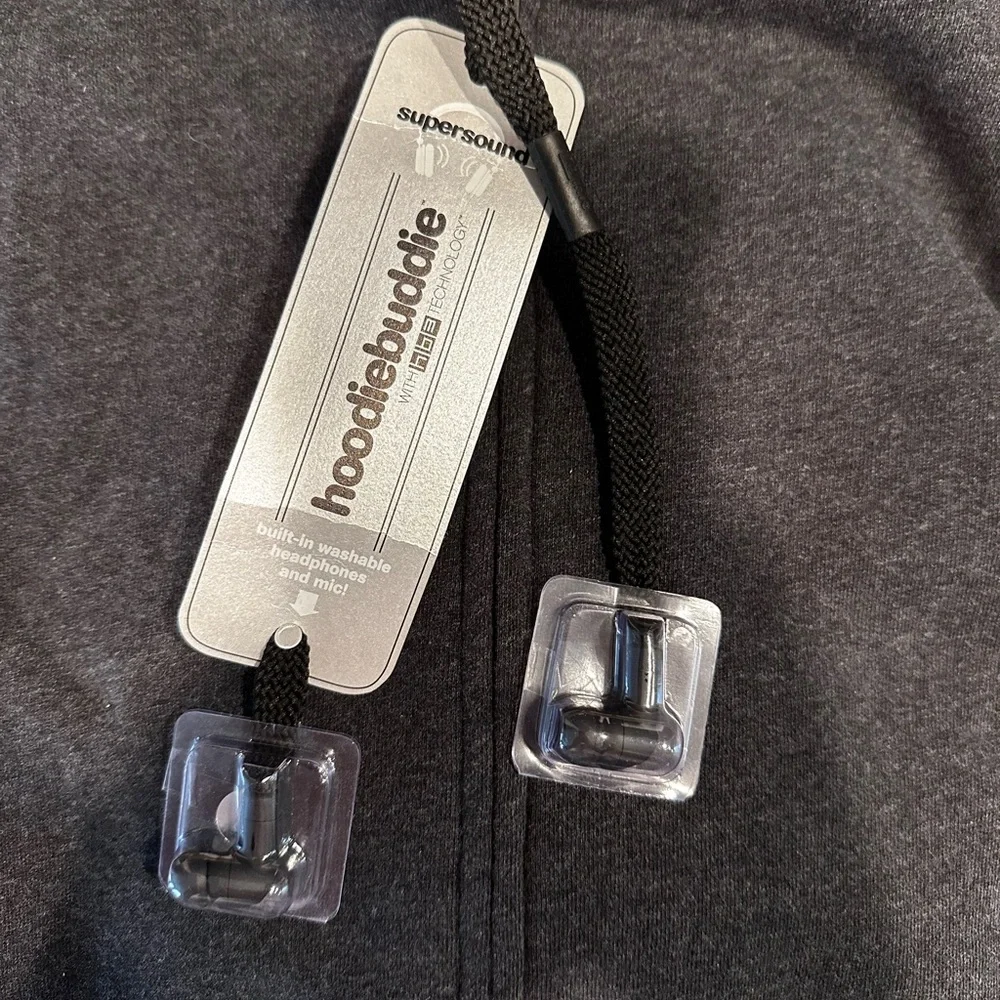 Hoodiebuddie Charcoal Zip-Up Hoodie with Earbuds - Picture 5 of 9